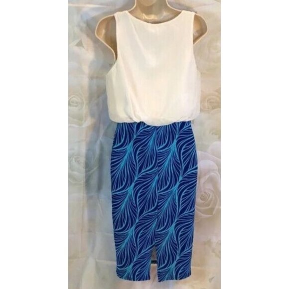NWT Body Central Womens Sleeveless White & Blue Abstract Print Dress Mediu - Picture 2 of 5
